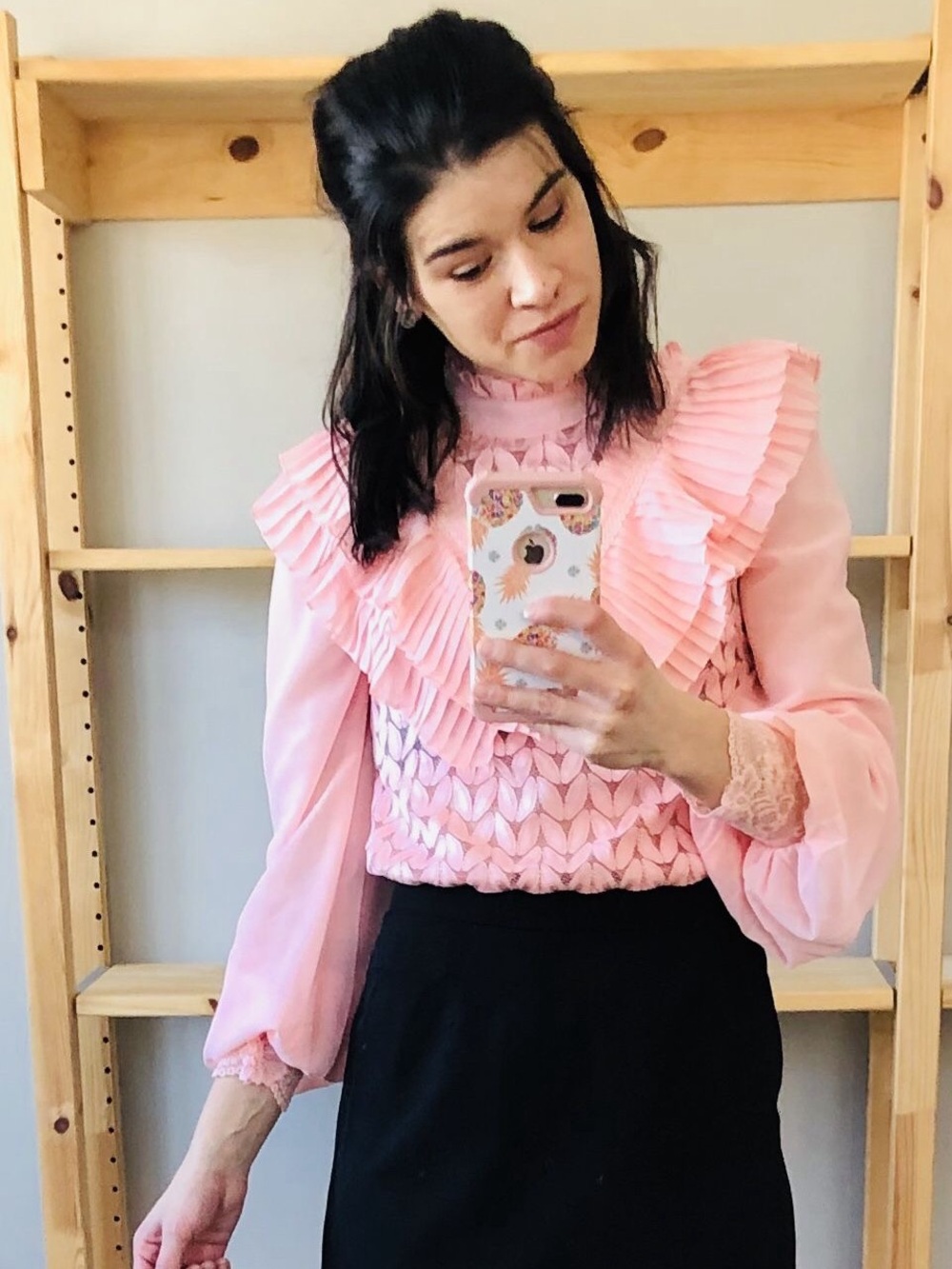 Ina Pink Lace Blouse with Chiffon Details
